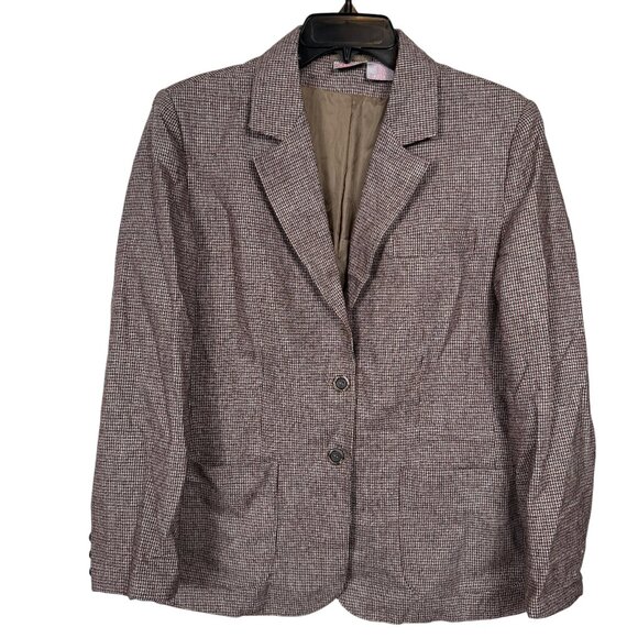 Vintage JC Penney Blazer Womens 16 Brown Multi Houndstooth Silk Wool Career - Picture 1 of 9